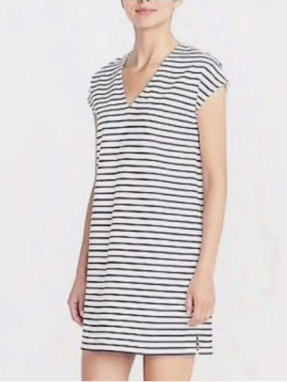 J. Crew Navy and White Striped V-Neck Midi Dress